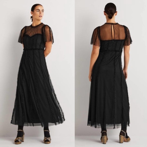 Boden | Frill Tulle Maxi Dress Black - Picture 1 of 7